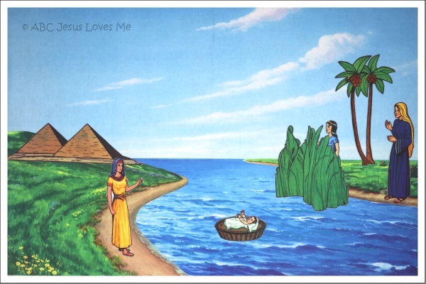 Baby Moses in the river flannelgraph Bible story.