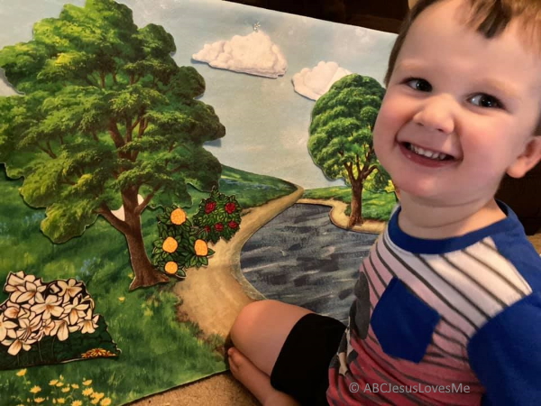 Child playing with Betty Lukens Bible Flannelgraph.